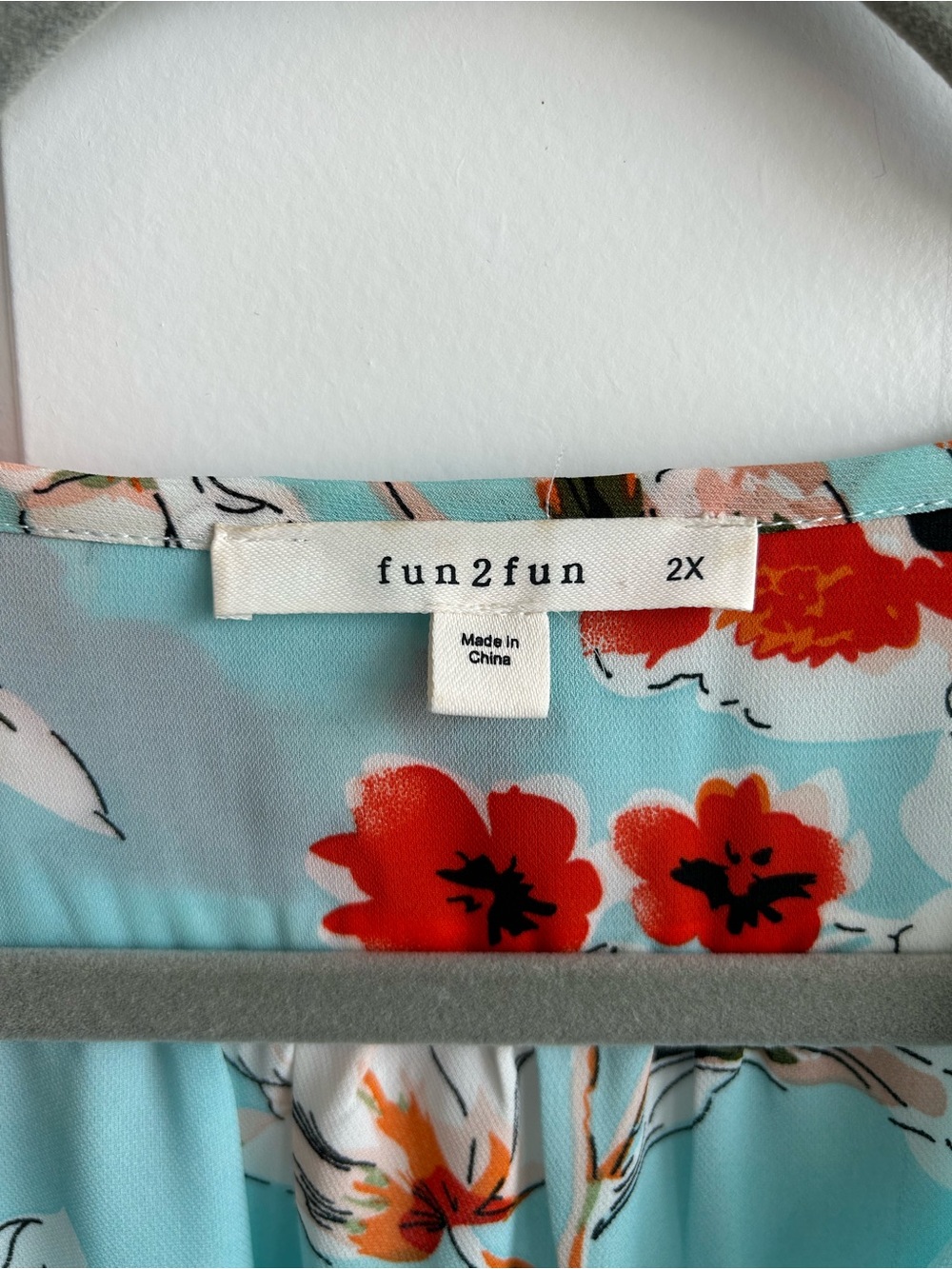 fun 2 fun Aqua Floral Blouse with Red Accents - Picture 5 of 11